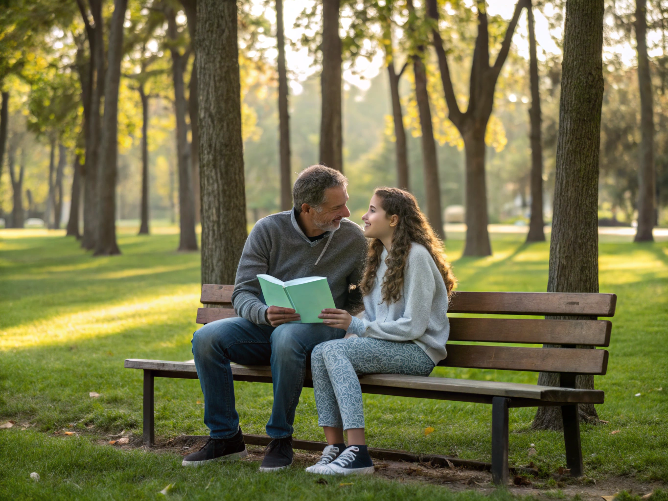 Father and daughter having a candid conversation outdoors